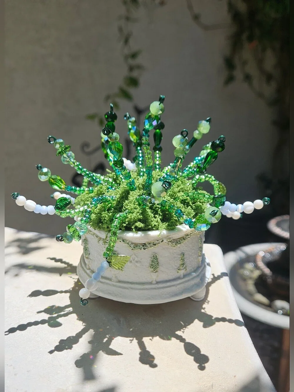 Handmade green beaded